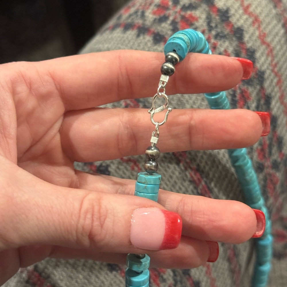 Native American Sterling Silver Navajo Pearl 8mm Turquoise HEISHI Necklace 19” - Picture 6 of 9